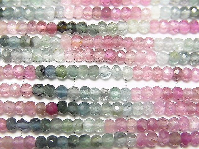 [Video] High Quality! Multicolor Tourmaline AAA Faceted Button Roundel half or 1strand beads (aprx.14inch / 35cm)
