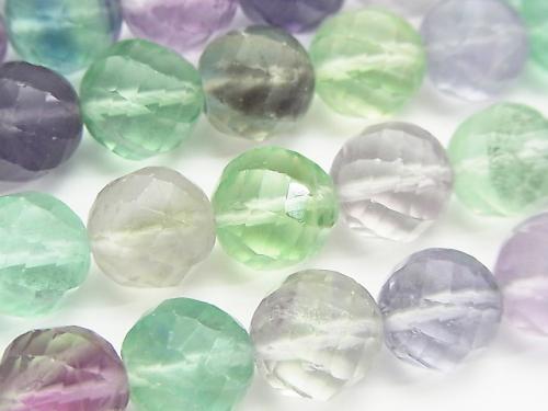 Multicolor Fluorite AA + Twist 72 Faceted Round 12 mm half or 1 strand (aprx.15 inch / 38 cm)