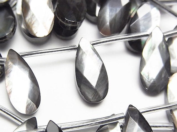 [Video]High Quality Black Shell (Black-lip Oyster )AAA Faceted Pear Shape 18x8x5mm 1/4 or 1strand beads (aprx.15inch/37cm)