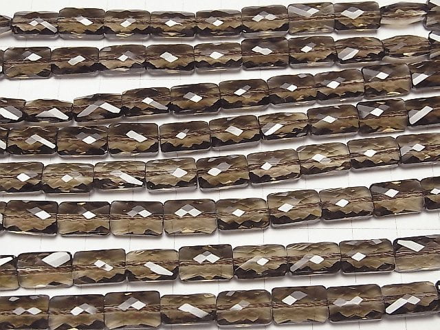 [Video]High Quality! Smoky Quartz AAA Faceted Rectangle 12x8x6mm 1/4 or 1strand beads (aprx.15inch/38cm)