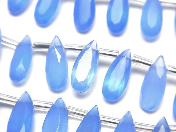 [Video]High Quality Blue Chalcedony AAA Pear shape Faceted 12x5mm half or 1strand (18pcs )