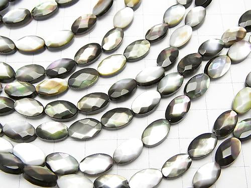 Black Shell (Black-lip Oyster) AAA Faceted Oval 10 x 6 x 4 mm half or 1 strand (aprx.15 inch / 38 cm)