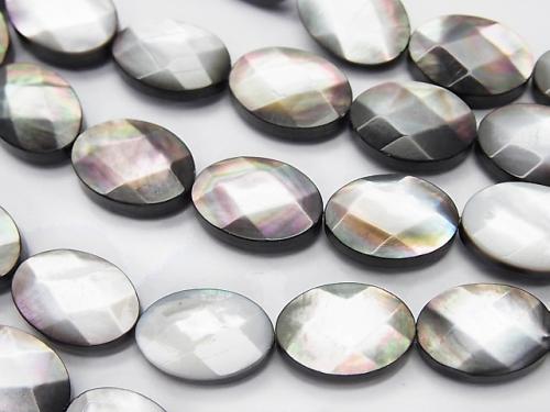 Black Shell (Black-lip Oyster) AAA Faceted Oval 14 x 10 x 4 mm half or 1 strand (aprx.15 inch / 36 cm)