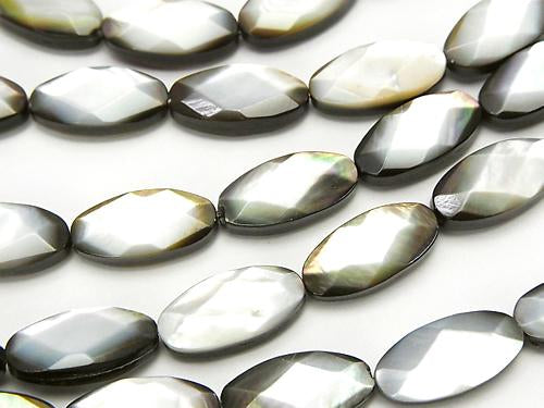 Black Shell (Black-lip Oyster) AAA Faceted Oval 16 x 8 x 4 mm half or 1 strand (aprx.15 inch / 36 cm)