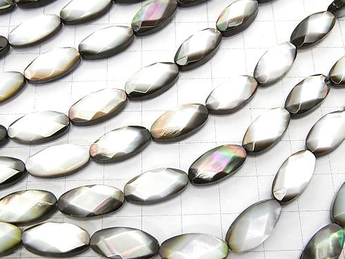 Black Shell (Black-lip Oyster) AAA Faceted Oval 16 x 8 x 4 mm half or 1 strand (aprx.15 inch / 36 cm)