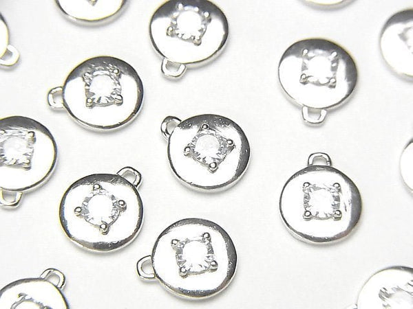 Silver925 Coin Charm (with CZ) 9x8x2.5mm [Rhodium Plated] 2pcs