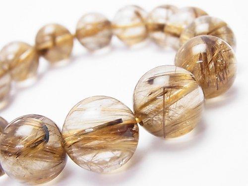 [Video] [One of a kind] High Quality Bronze Rutilated Quartz AAA+ Round 14mm Bracelet NO.41