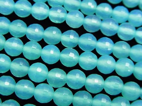Sea blue Chalcedony AAA 128 Faceted Round 6 mm half or 1 strand (aprx.15 inch / 38 cm)