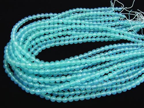 Sea blue Chalcedony AAA 128 Faceted Round 6 mm half or 1 strand (aprx.15 inch / 38 cm)