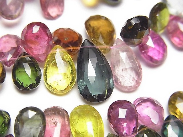[Video] Top Quality Tourmaline AAAA Pear shape Faceted Briolette half or 1strand beads (aprx.7inch / 18 cm)