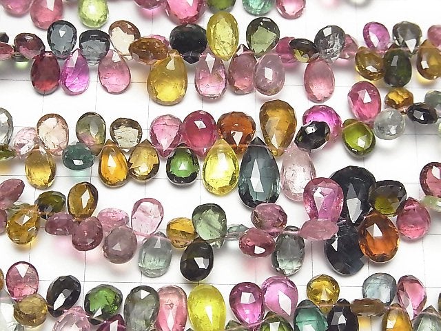 [Video] Top Quality Tourmaline AAAA Pear shape Faceted Briolette half or 1strand beads (aprx.7inch / 18 cm)