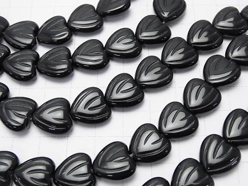Onyx AAA carved Vertical Hole Heart 14 x 14 x 5 mm half or 1 strand (aprx.15 inch / 38 cm)