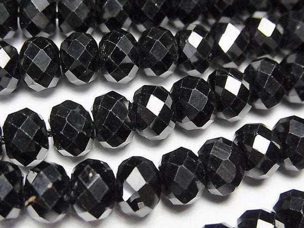 [Video] High Quality! Black Spinel AAA Faceted Button Roundel 8x8x5mm 1/4 or 1strand beads (aprx.15inch/37cm)