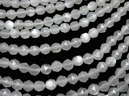 Diamond Cut! White Moon Stone AAA Star Faceted Round 6 mm half or 1 strand (aprx.15 inch / 37 cm)