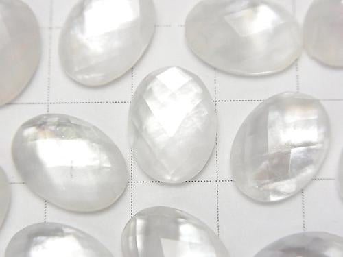 [Video] White Shell x Crystal AAA- Oval Faceted Cabochon 14x10mm 3pcs