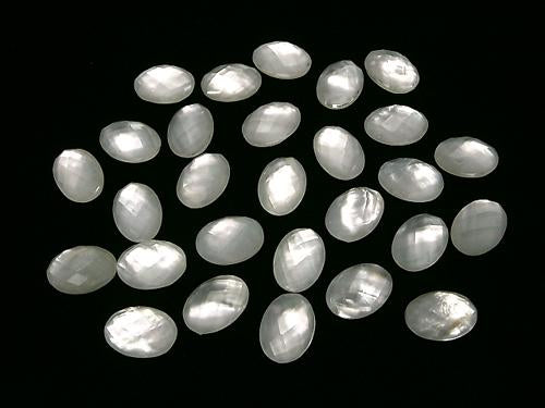 [Video] White Shell x Crystal AAA- Oval Faceted Cabochon 14x10mm 3pcs