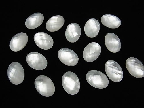 White Shell x Crystal AAA- Oval Faceted Cabochon 18x13mm 3pcs