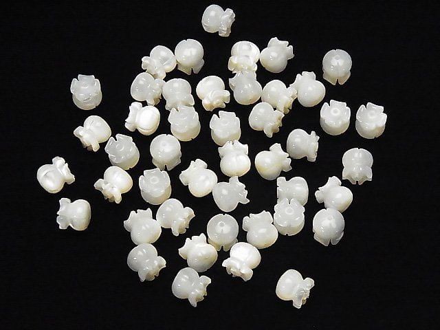 [Video] High Quality White Shell (Silver-lip Oyster) AAA Lily of the Valley (Flower) Motif 8x7.5x7.5mm 4pcs