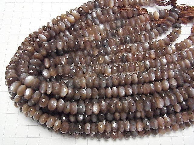 [Video]High Quality Brown Moonstone AAA- Faceted Button Roundel half or 1strand beads (aprx.13inch/33cm)