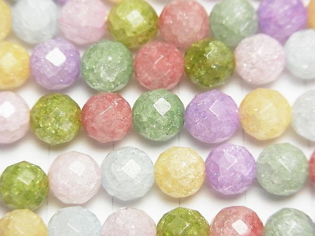 [Video] Multi color Cracked Crystal 64Faceted Round 8mm NO.2 1strand beads (aprx.15inch/36cm)