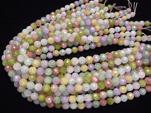 [Video] Multi color Cracked Crystal 64Faceted Round 8mm NO.2 1strand beads (aprx.15inch/36cm)