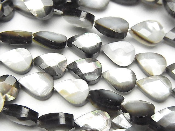 Black Shell (Black-lip Oyster) AAA Vertical Hole Faceted Pear Shape 9x6x4mm half or 1strand beads (aprx.15inch / 37cm)