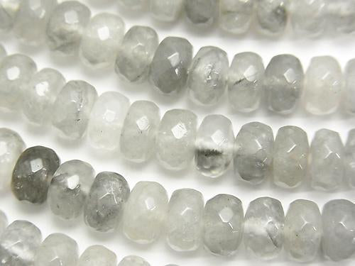 Gray quartz Faceted Button Roundel 8 x 8 x 5 mm half or 1 strand (aprx.15 inch / 38 cm)