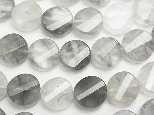 Gray Quartz AA Twist x Multiple Facets Faceted Coin 10 x 10 x 5 mm half or 1 strand (aprx.15 inch / 37 cm)