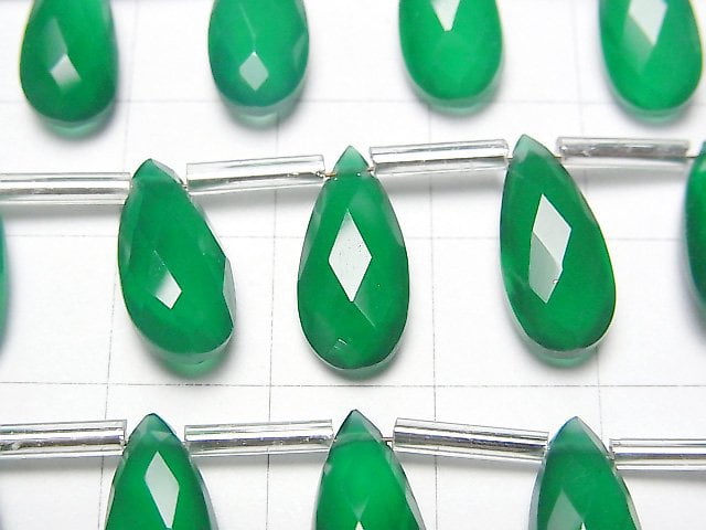 [Video]High Quality Green Onyx AAA Pear shape Faceted Briolette 15x7mm half or 1strand (12pcs )