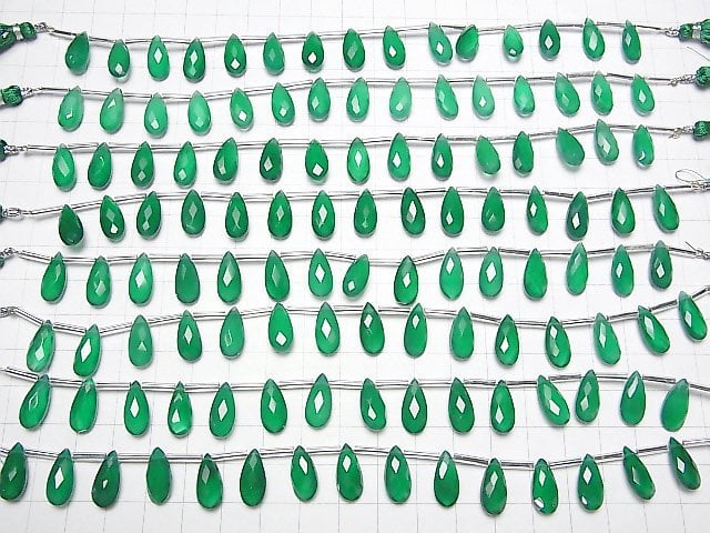 [Video]High Quality Green Onyx AAA Pear shape Faceted Briolette 15x7mm half or 1strand (12pcs )
