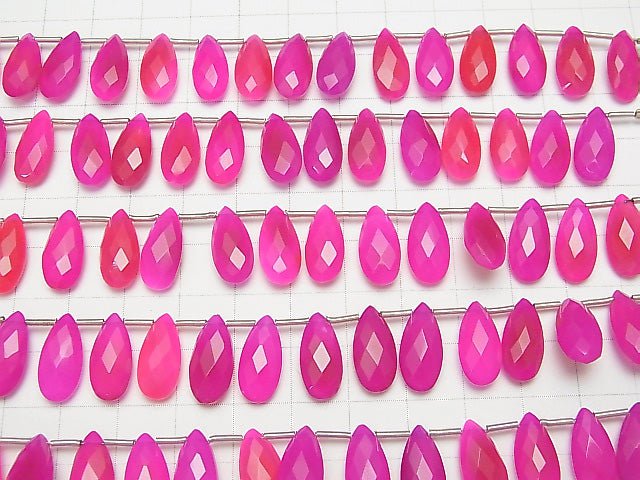 [Video]High Quality Fuchsia Pink Chalcedony AAA Pear shape Faceted Briolette 15x7mm half or 1strand (12pcs )