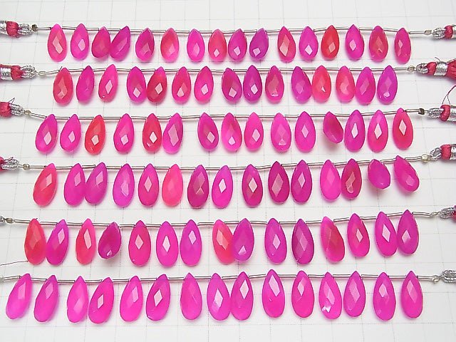 [Video]High Quality Fuchsia Pink Chalcedony AAA Pear shape Faceted Briolette 15x7mm half or 1strand (12pcs )