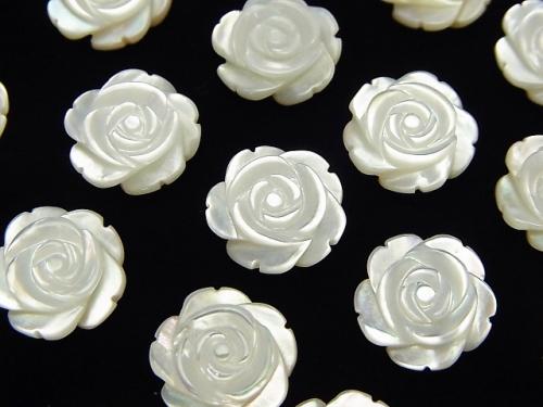 High quality White Shell (Silver-lip Oyster) Rose 12 mm [Half Drilled Hole] 4pcs $6.79!