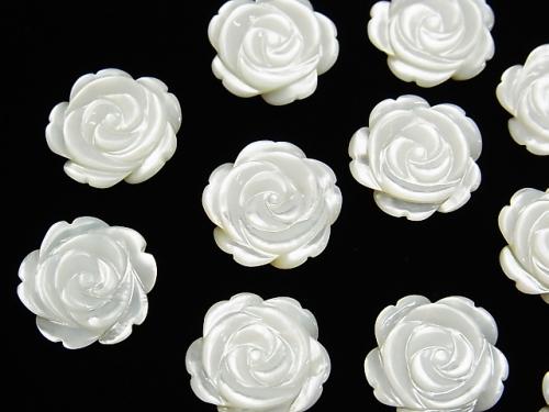 [Video] High Quality White Shell (Silver-lip Oyster) Rose 15mm [Half Drilled Hole] 2pcs