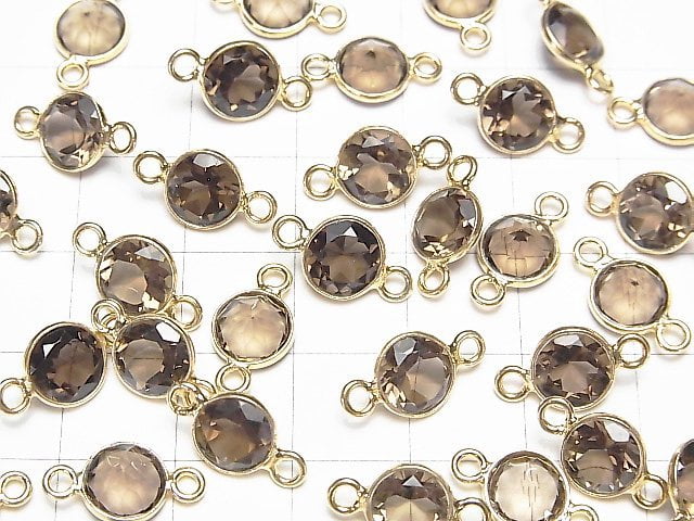 [Video]High Quality Smoky Quartz AAA Bezel Setting Round Faceted 8x8mm [Both Side ] 18KGP 5pcs
