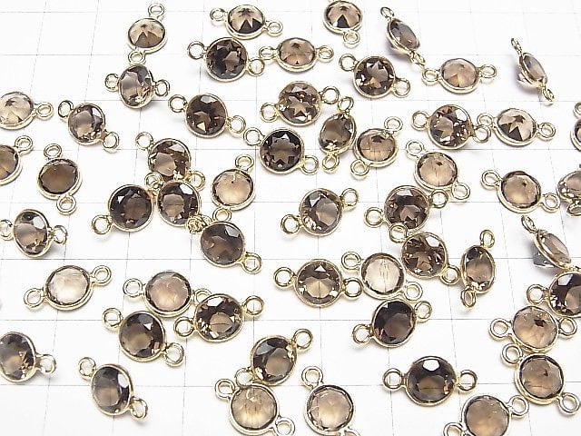 [Video]High Quality Smoky Quartz AAA Bezel Setting Round Faceted 8x8mm [Both Side ] 18KGP 5pcs