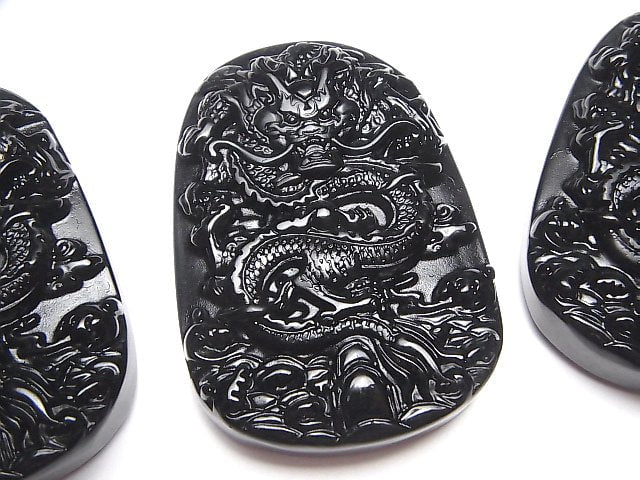[Video] Dragon's Carved! Black Obsidian AAA plate 57x41x12mm 1pc