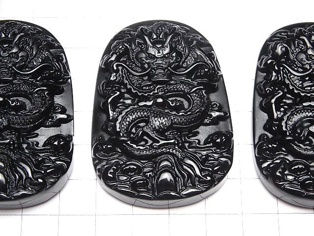 [Video] Dragon's Carved! Black Obsidian AAA plate 57x41x12mm 1pc