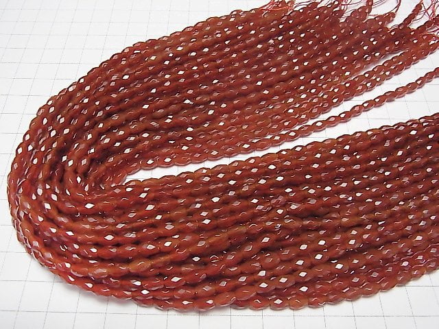 [Video] Red Agate Faceted Rice 6x4x4mm 1strand beads (aprx.15inch/37cm)