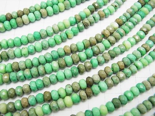 Natural color green Chalcedony Faceted Button Roundel 6 x 6 x 4 mm half or 1 strand (aprx.15 inch / 38 cm)