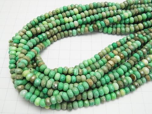 Natural color green Chalcedony Faceted Button Roundel 6 x 6 x 4 mm half or 1 strand (aprx.15 inch / 38 cm)