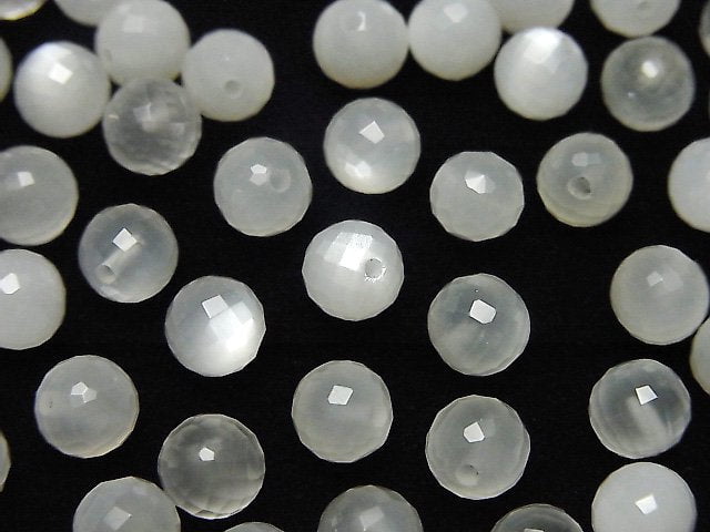 [Video]White Moonstone AAA Half Drilled Hole Faceted Round 6mm 4pcs