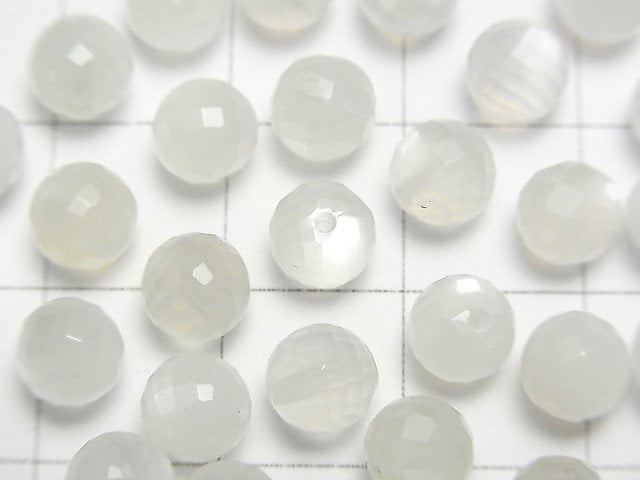 [Video]White Moonstone AAA Half Drilled Hole Faceted Round 6mm 4pcs