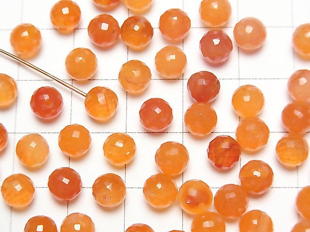 [Video]Carnelian AAA Half Drilled Hole Faceted Round 6mm 4pcs