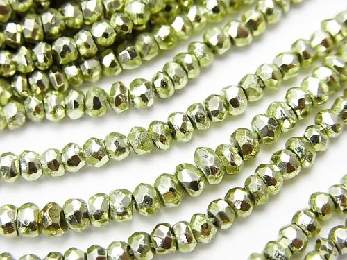 1strand $12.99! Pyrite AAA Metallic Green Color Coating Faceted Button Roundel 1strand (aprx.13inch / 32cm)
