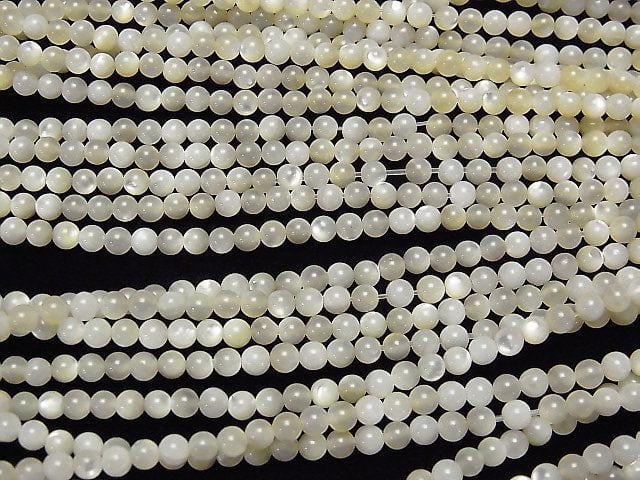 [Video] High Quality White Shell (Silver - lip Oyster) AAA Round 3mm 1strand beads (aprx.15inch / 36cm)