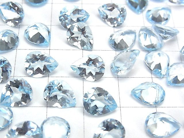 [Video]High Quality Sky Blue Topaz AAA Loose stone Pear shape Faceted 10x8mm 2pcs