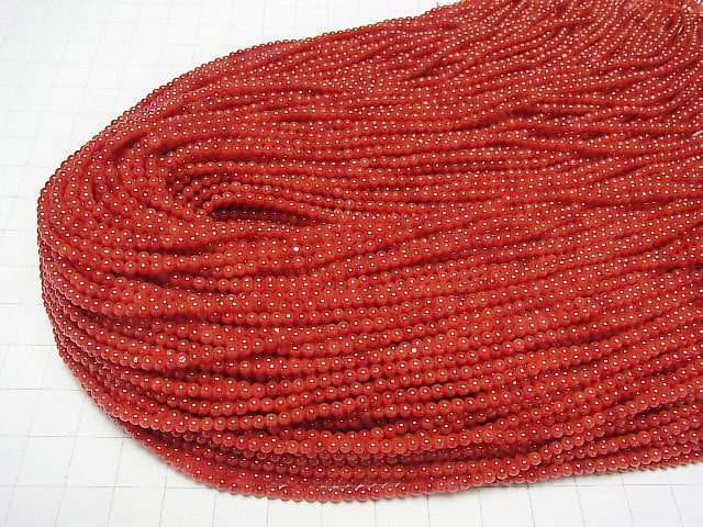 [Video] Red  Coral (Dyed) Round 2.5 mm 1strand beads (aprx. 15 inch / 38 cm)