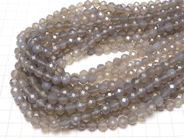 [Video] High Quality! Gray Onyx AAA 64Faceted Round 8mm half or 1strand beads (aprx.15inch/37cm)