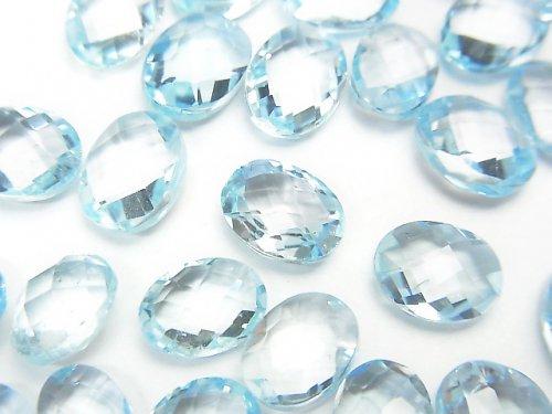 [Video] High Quality Sky Blue Topaz AAA Undrilled Faceted Oval 8x6x4mm 5 pcs